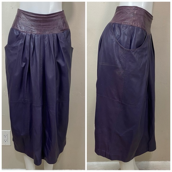 VTG Lillie Rubin Purple Leather Jacket Skirt Suit 6 - Picture 6 of 11